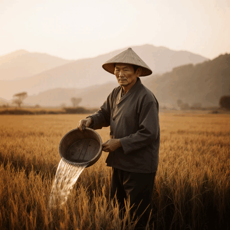 Farmer diligently cultivating crops.