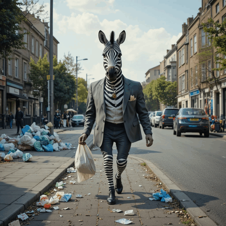 RW- walking Zebra with trash